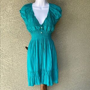 No.164 Teal Crochet Ruffle Neck Mini Sundress Size M/L